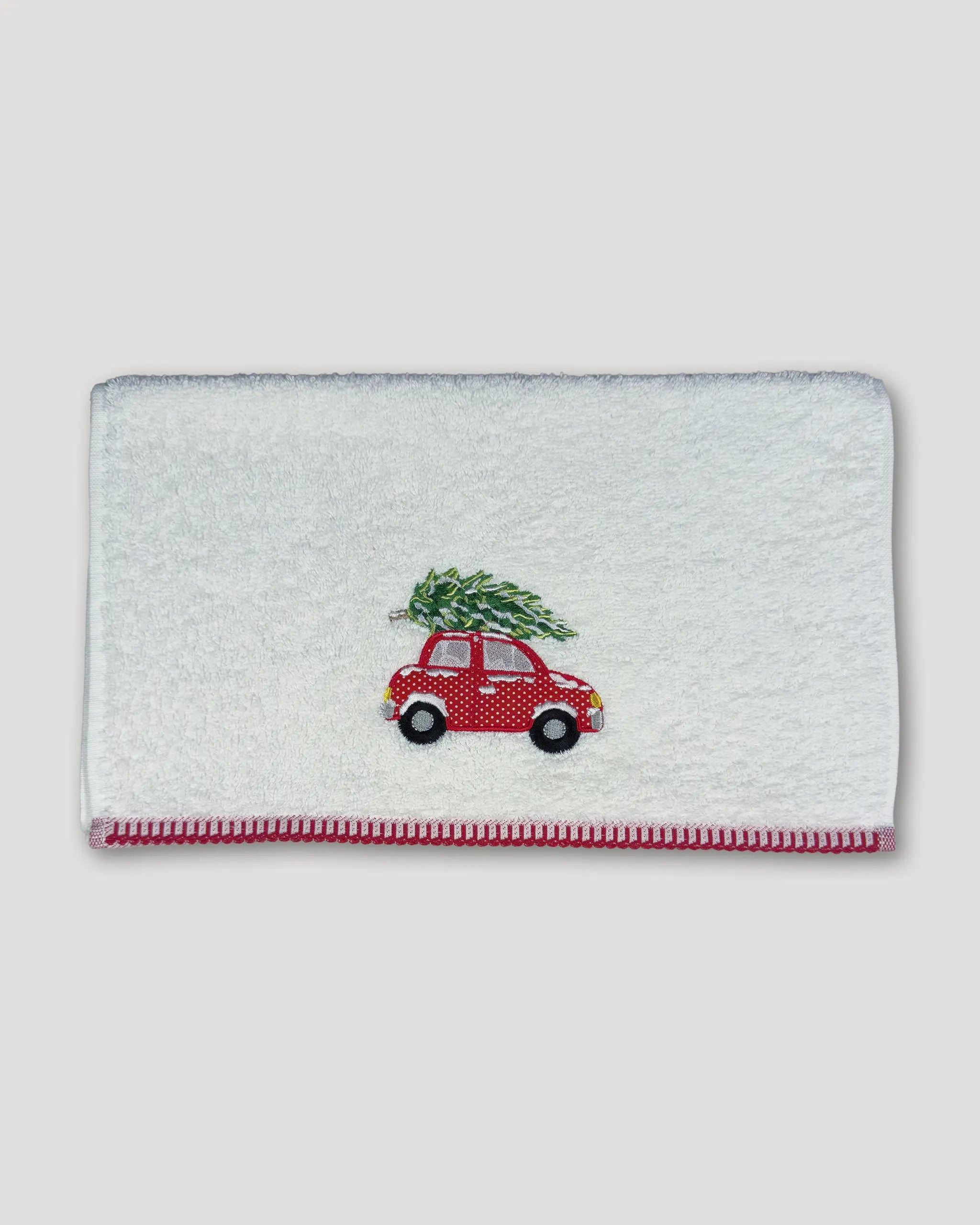 Weihnachtshandtücher – 2er-Set, weiss mit Auto-und-Tannenbaum-Motiv