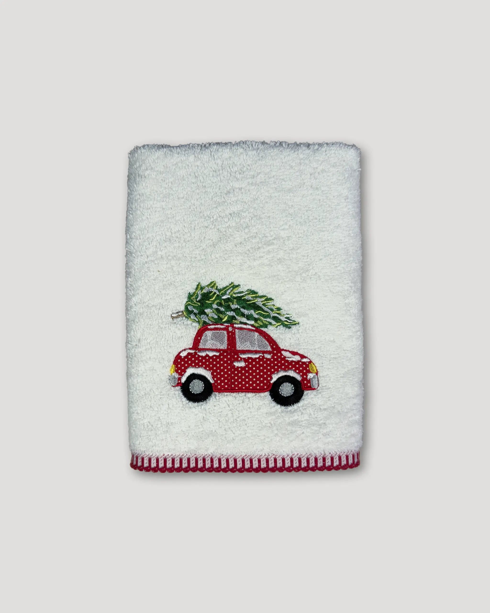 Weihnachtshandtücher – 2er-Set, weiss mit Auto-und-Tannenbaum-Motiv