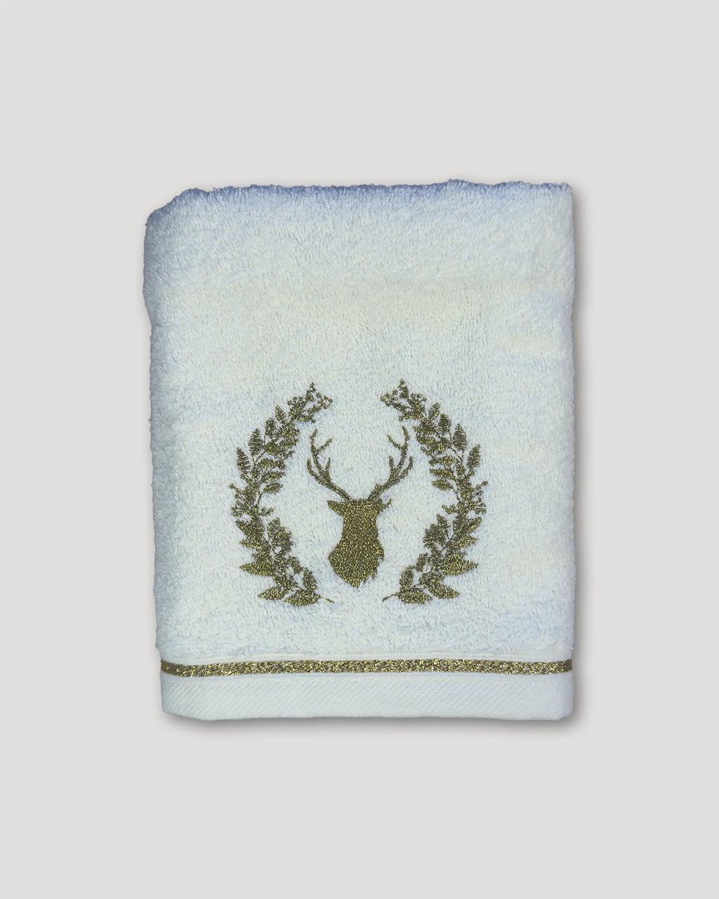 Weihnachtshandtuch – 2er-Set, weiss mit goldener Hirsch-Stick