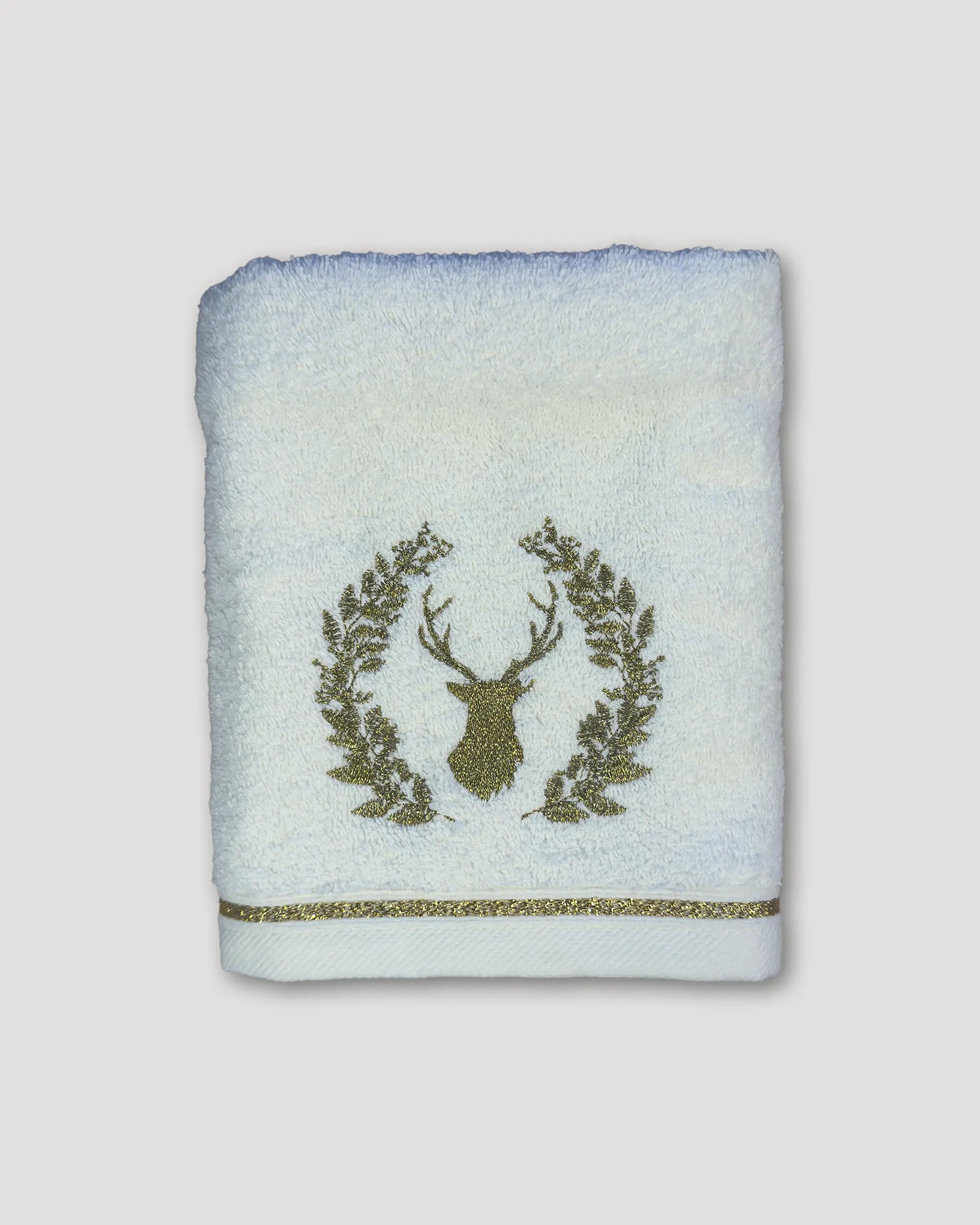 Weihnachtshandtuch – 2er-Set, weiss mit goldener Hirsch-Stick