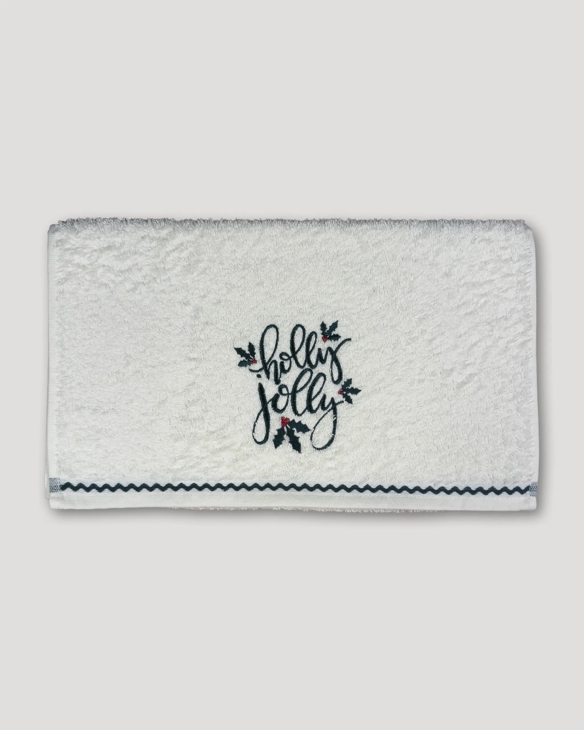 Weihnachtshandtücher – 2er-Set, weiss mit Stickerei "holly jolly"