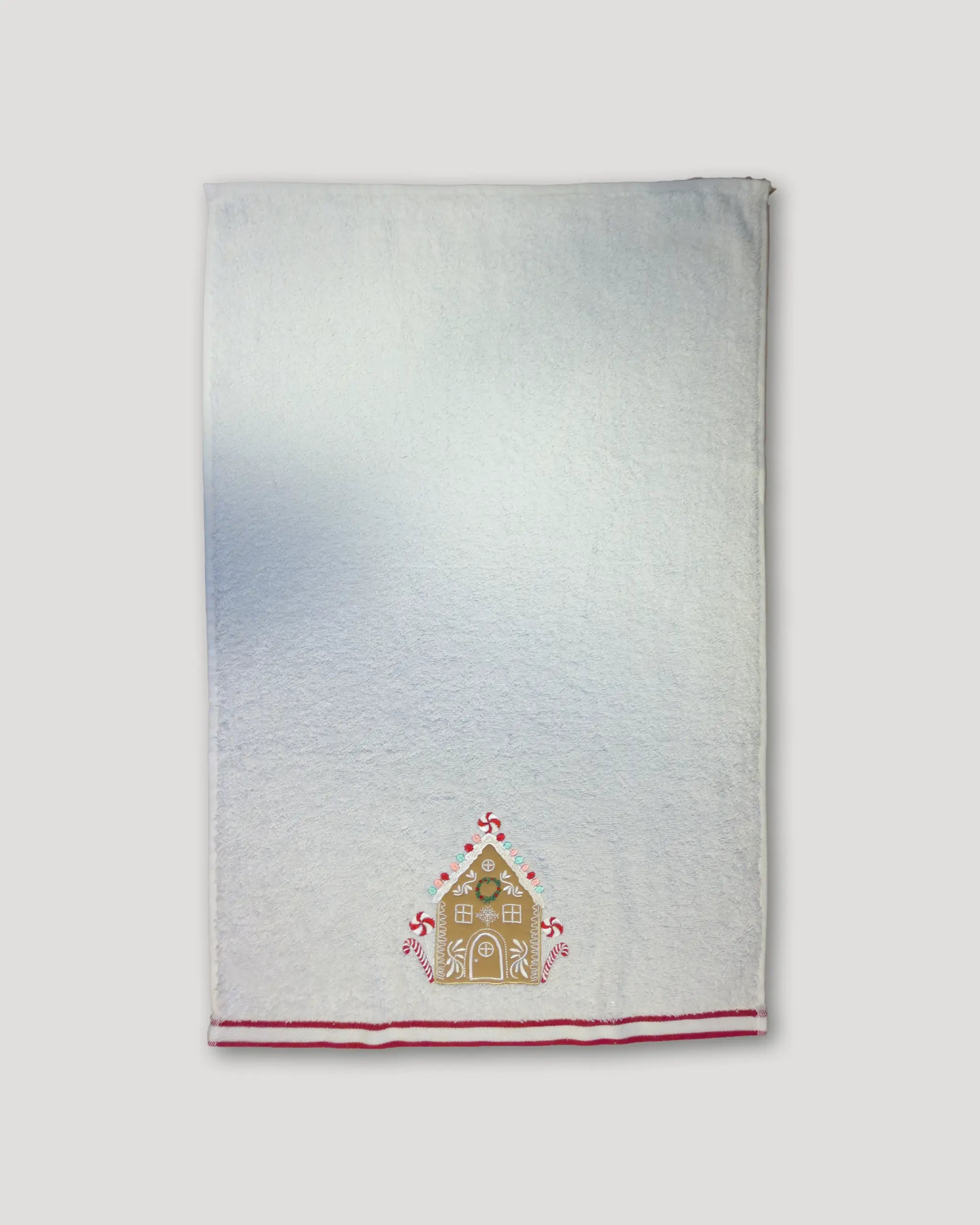 Weihnachtshandtuch – 2er-Set, weiss mit Lebkuchenhaus-Stickerei