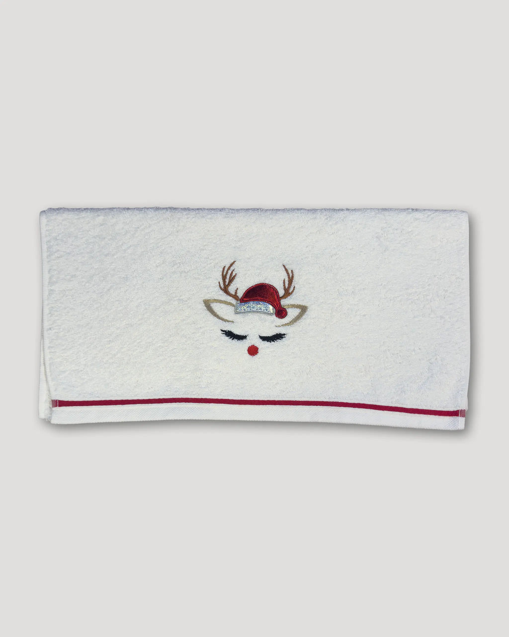 Weihnachtshandtuch – 2er-Set, Rentier-Gesicht, weiss