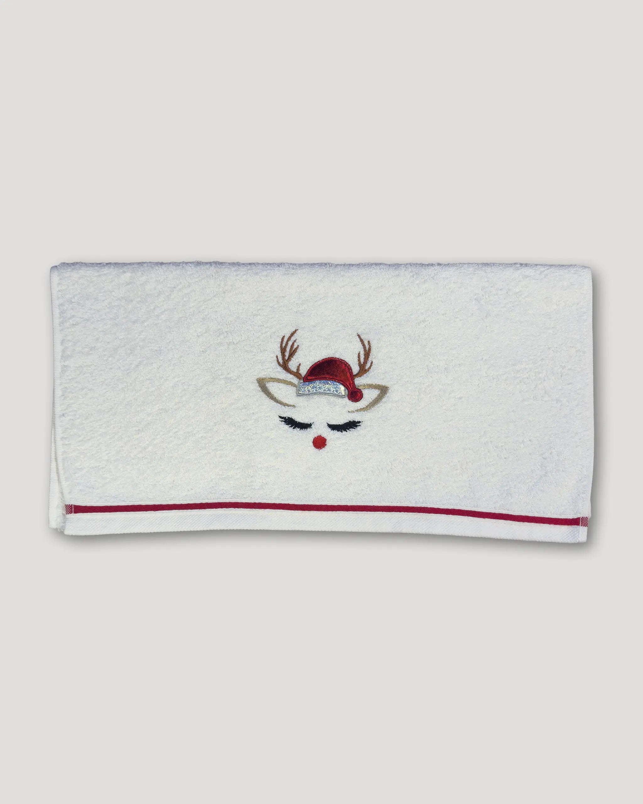 Weihnachtshandtuch – 2er-Set, Rentier-Gesicht, weiss