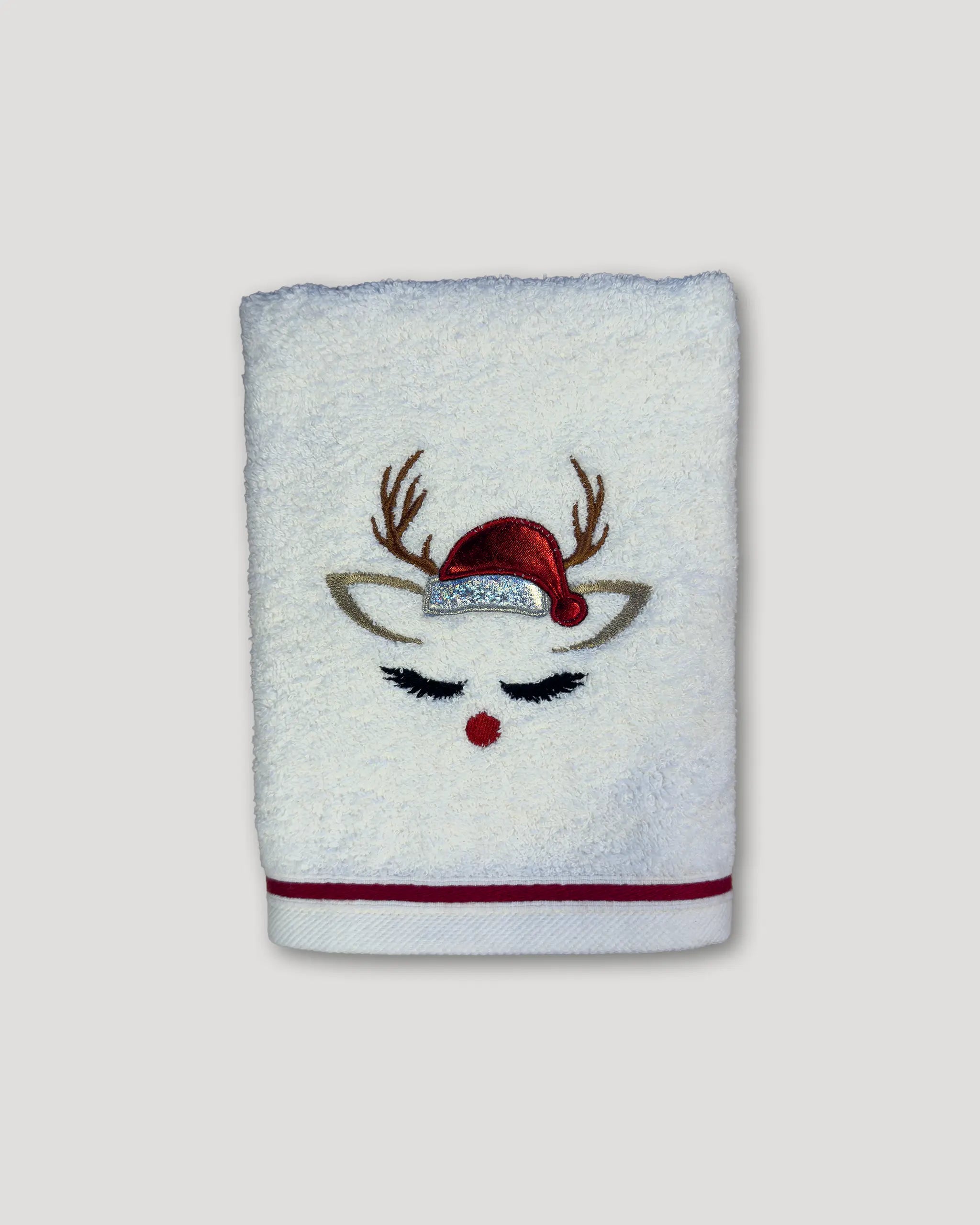 Weihnachtshandtuch – 2er-Set, Rentier-Gesicht, weiss