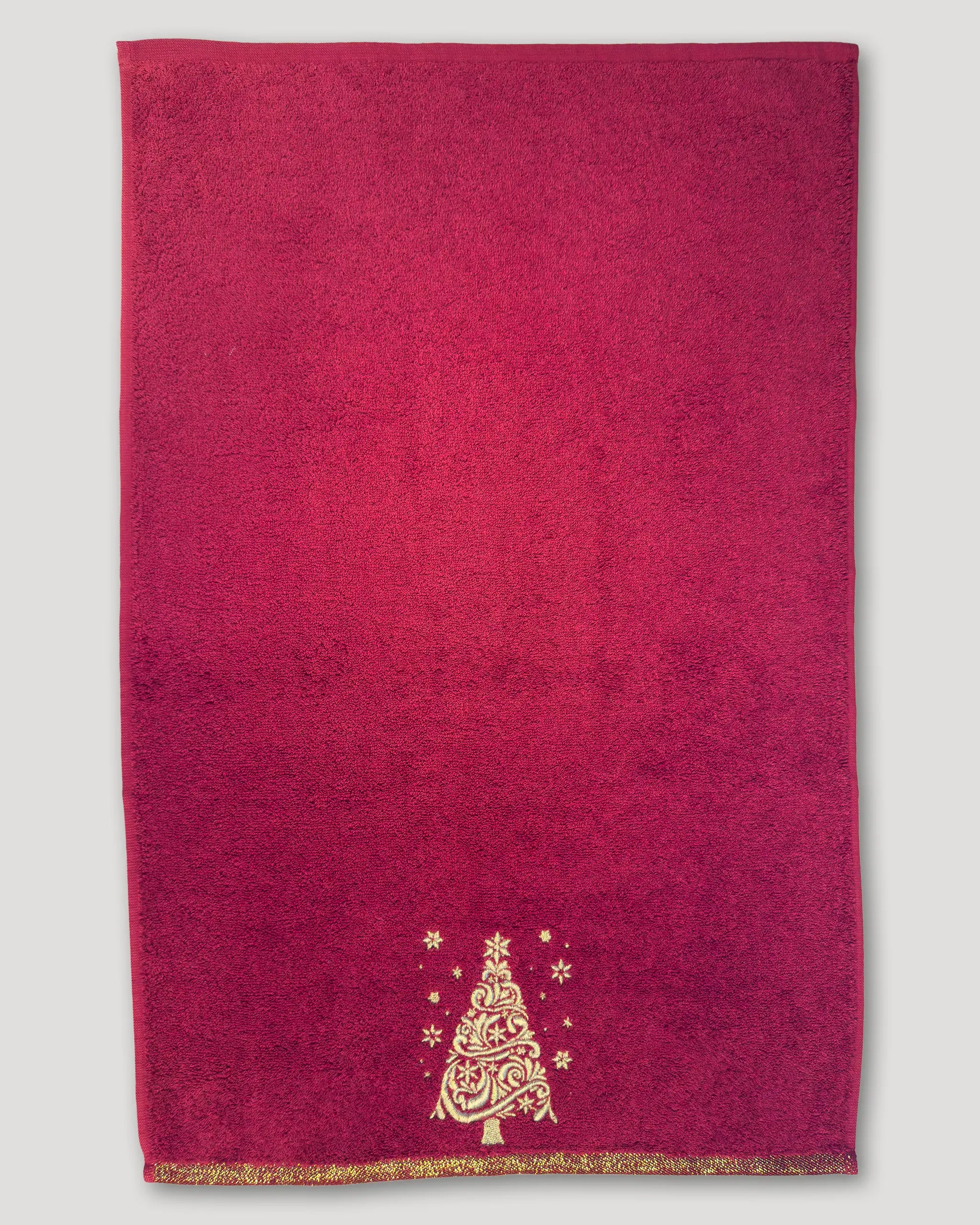 Weihnachtshandtuch – 2er-Set, Tannenbaum Goldstickerei, rot