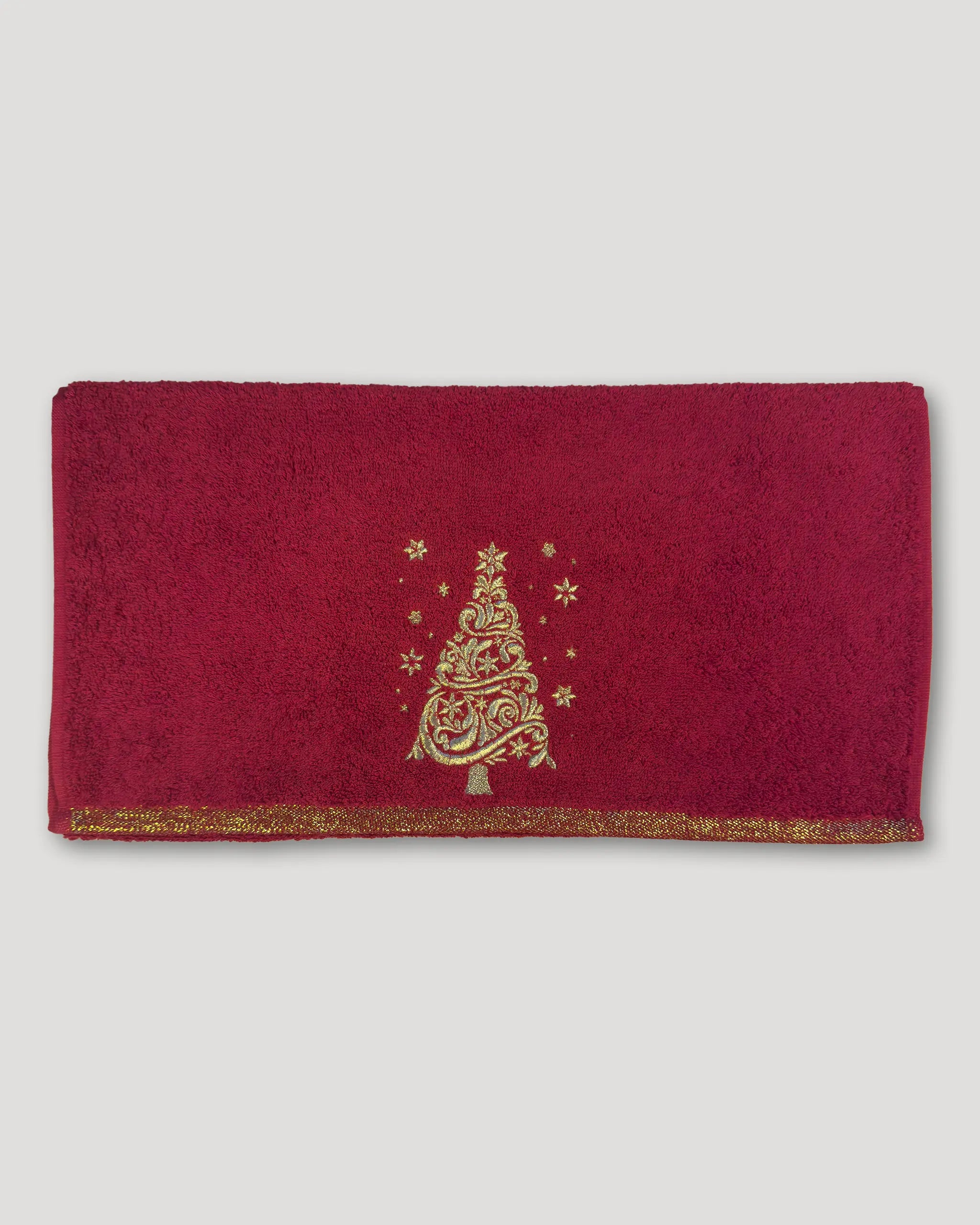 Weihnachtshandtuch – 2er-Set, Tannenbaum Goldstickerei, rot