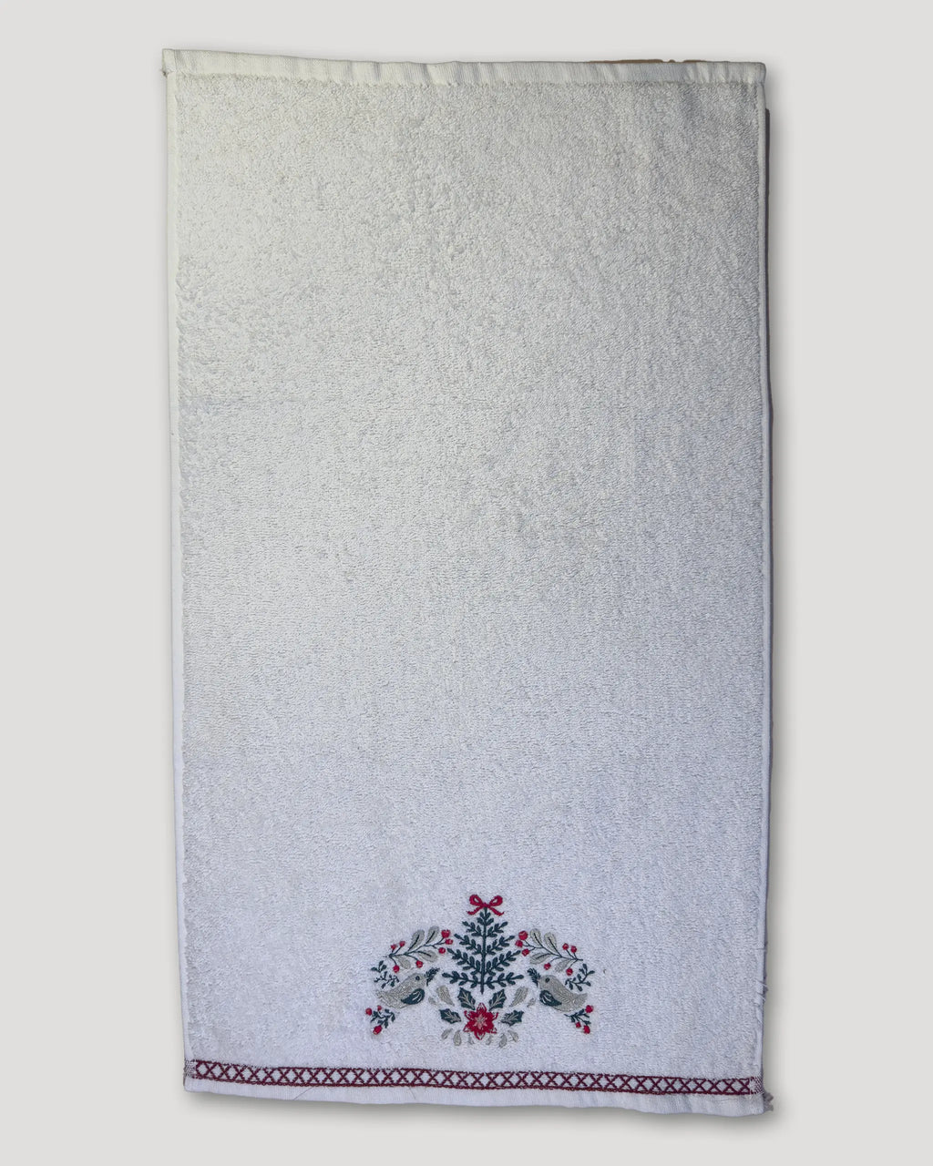 Weihnachtshandtuch – 2er-Set, Winterliche Vögel & Tannenzweig, weiss