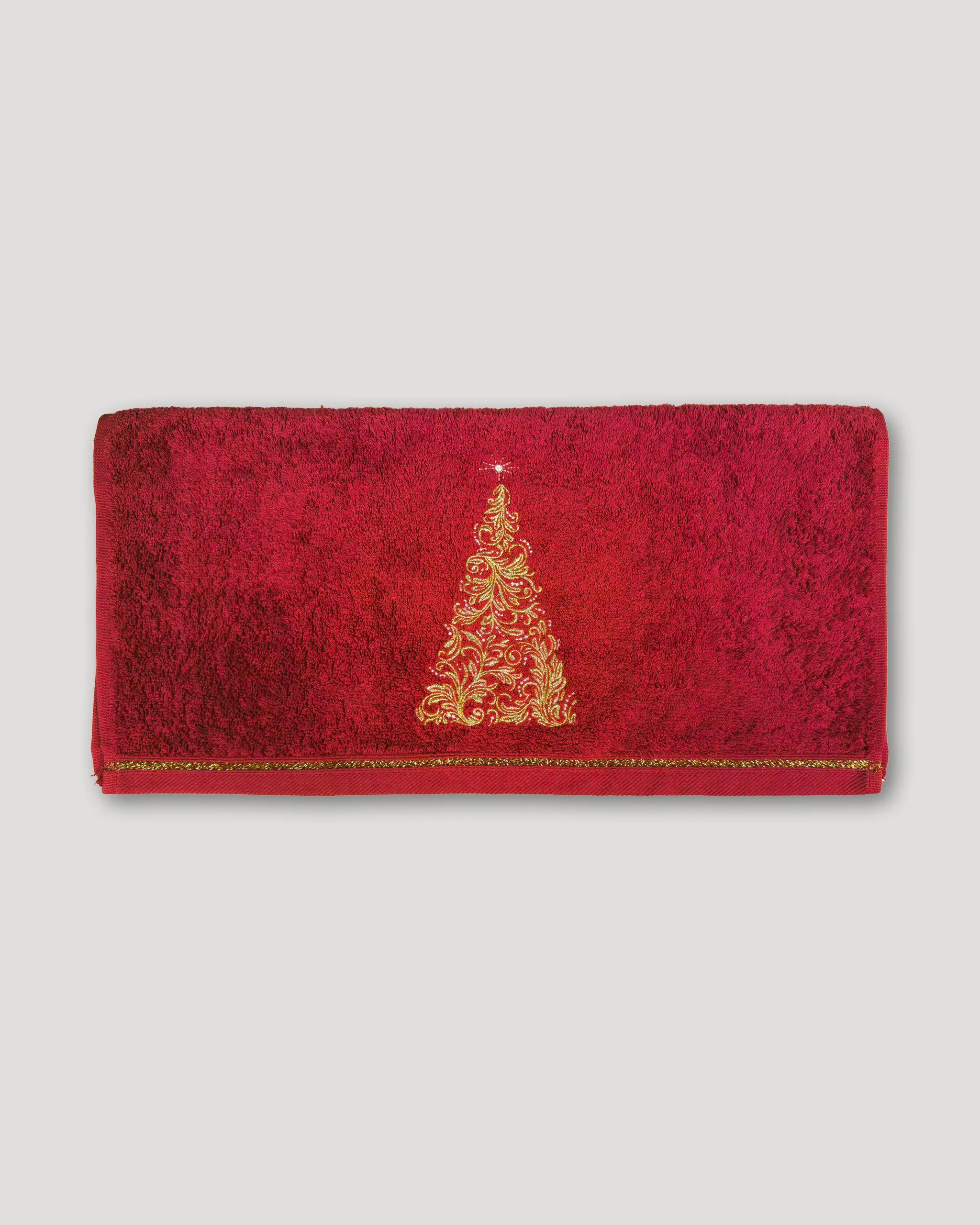 Weihnachtshandtücher – 2er-Set, rot mit goldenem Stick