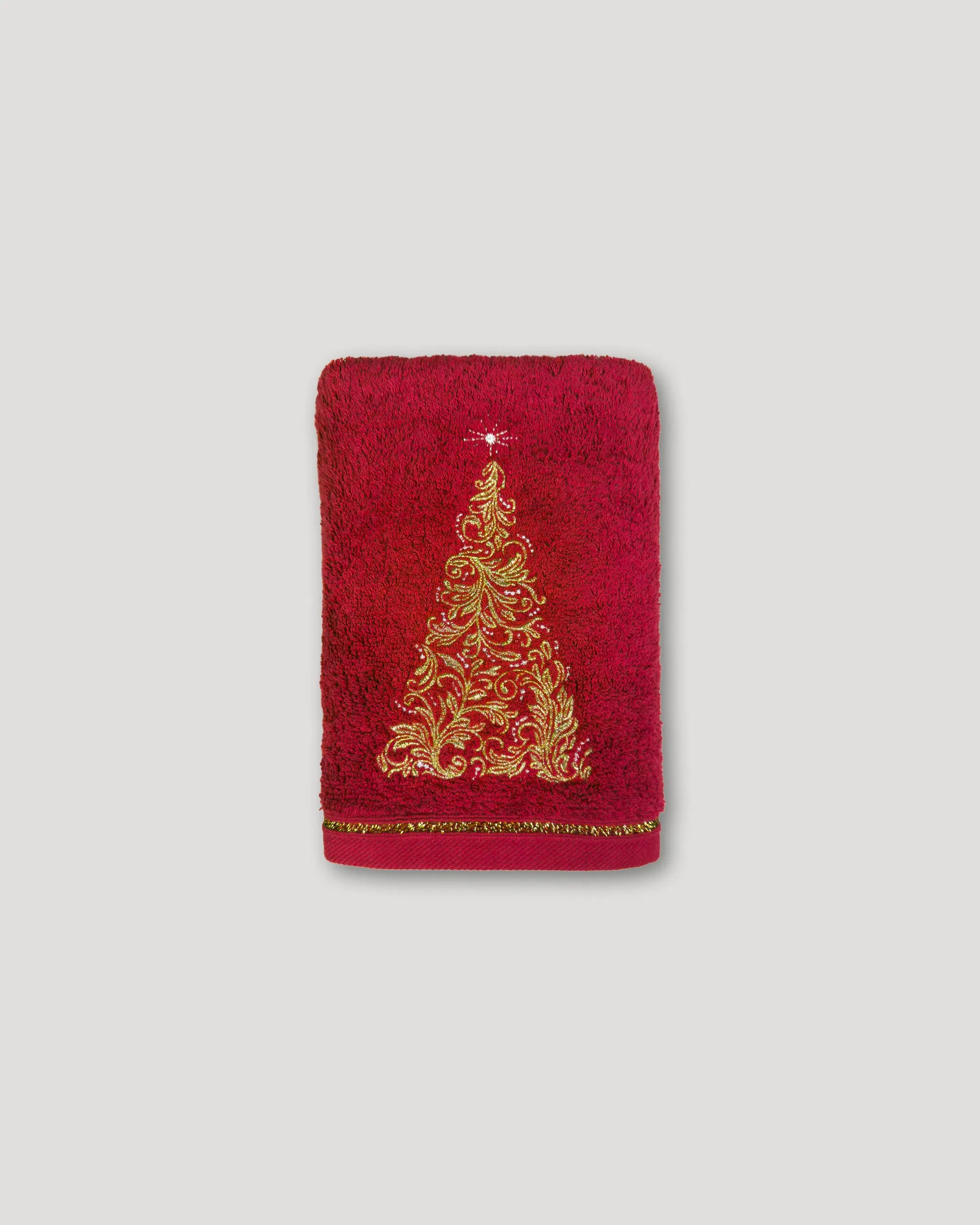 Weihnachtshandtücher – 2er-Set, rot mit goldenem Stick