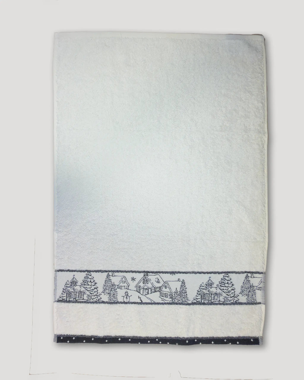 Weihnachtshandtuch – 2er-Set, weiss mit Winterdorf-Bordüre