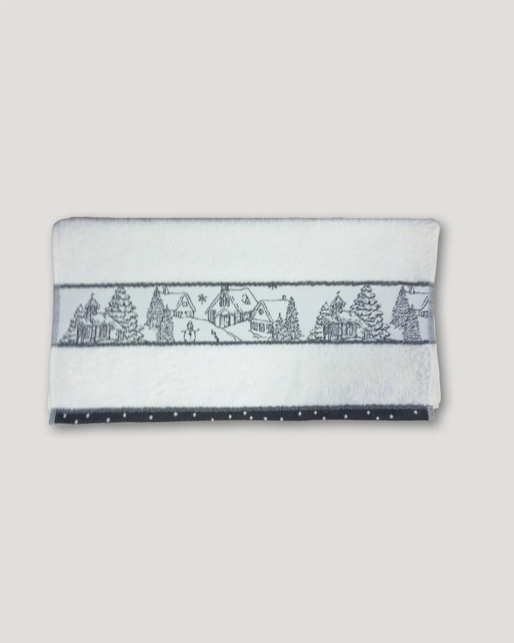 Weihnachtshandtuch – 2er-Set, weiss mit Winterdorf-Bordüre