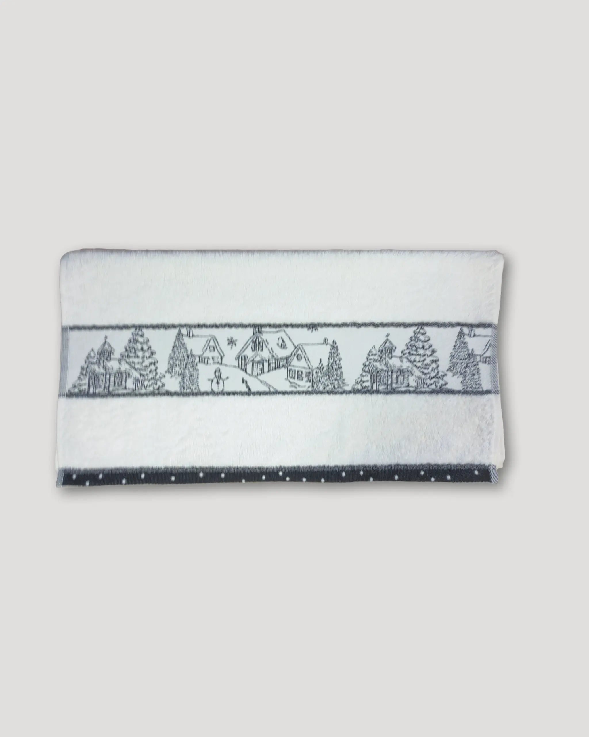 Weihnachtshandtuch – 2er-Set, weiss mit Winterdorf-Bordüre