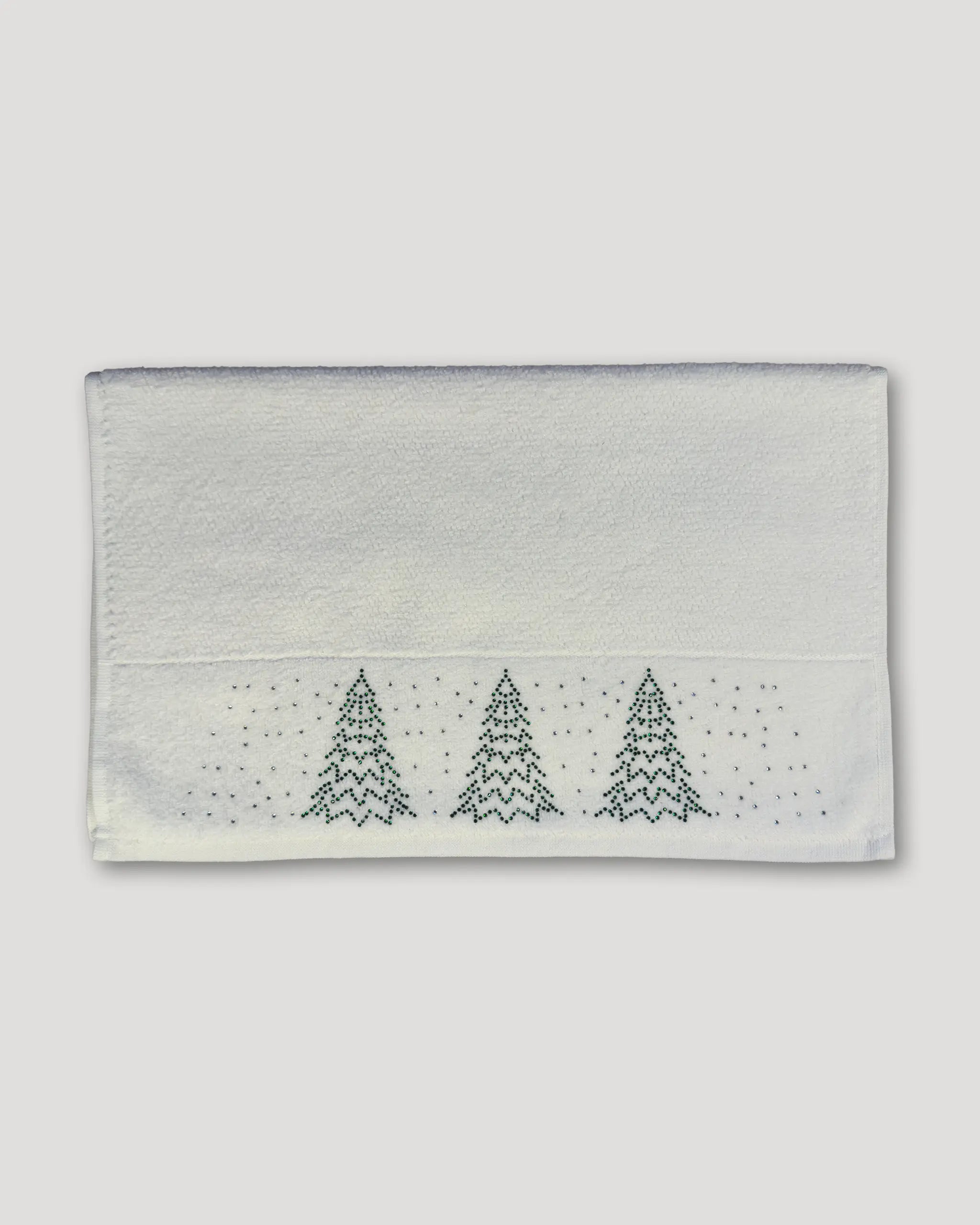 Weihnachtshandtuch – 2er-Set, Tannenbäume aus Strasssteinen, weiss
