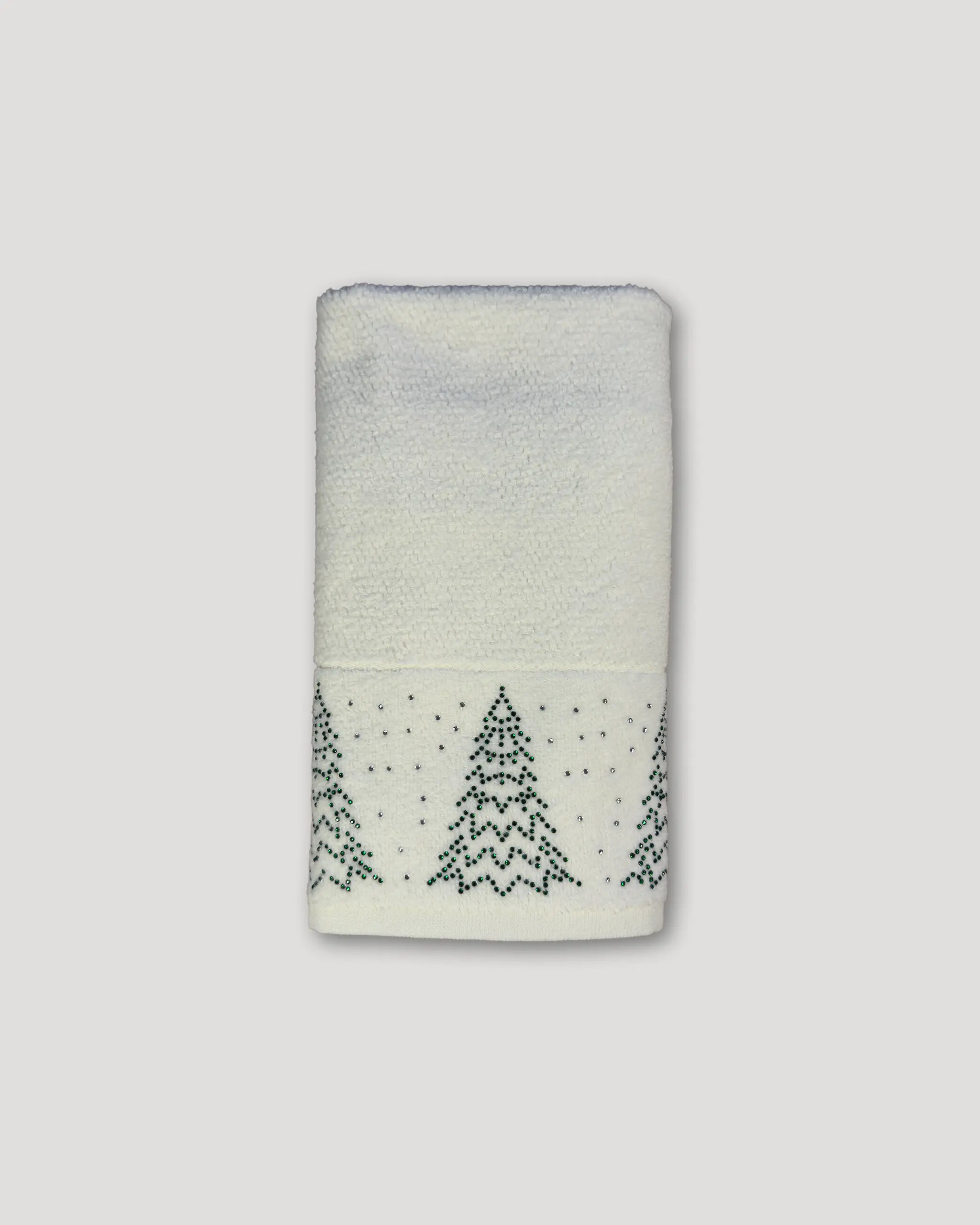 Weihnachtshandtuch – 2er-Set, Tannenbäume aus Strasssteinen, weiss